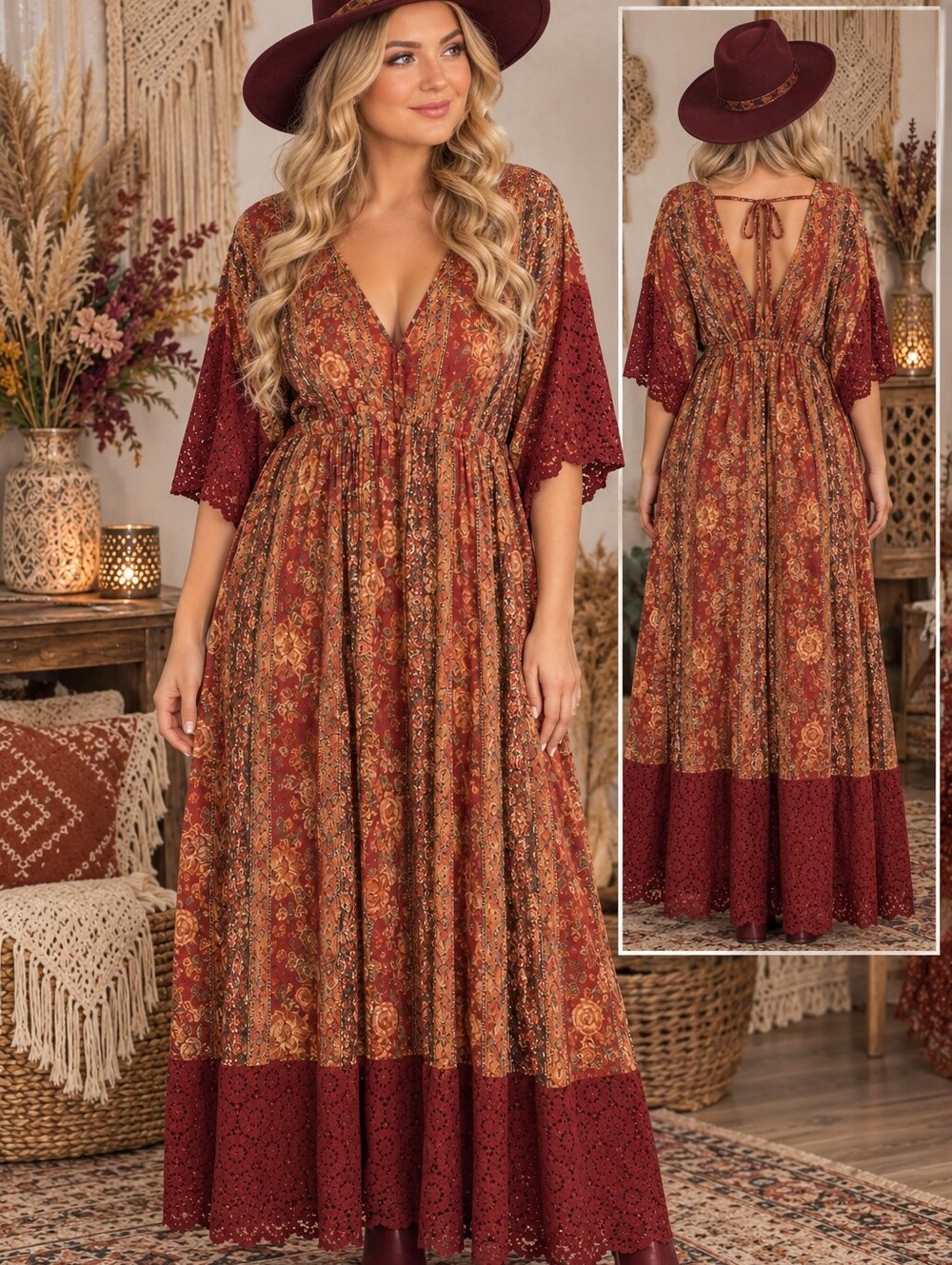 torrid Rust Floral Lace-Trim Maxi Dress